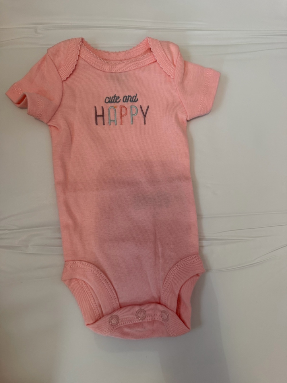 Carter's Pink 'Cute and Happy' Short Sleeve Baby Bodysuit